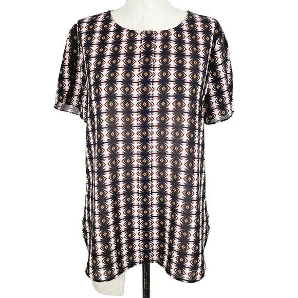J. Crew Blouse 8 Brown Pink Pleat Front‎ Short Sleeve Popover Top - Picture 1 of 6